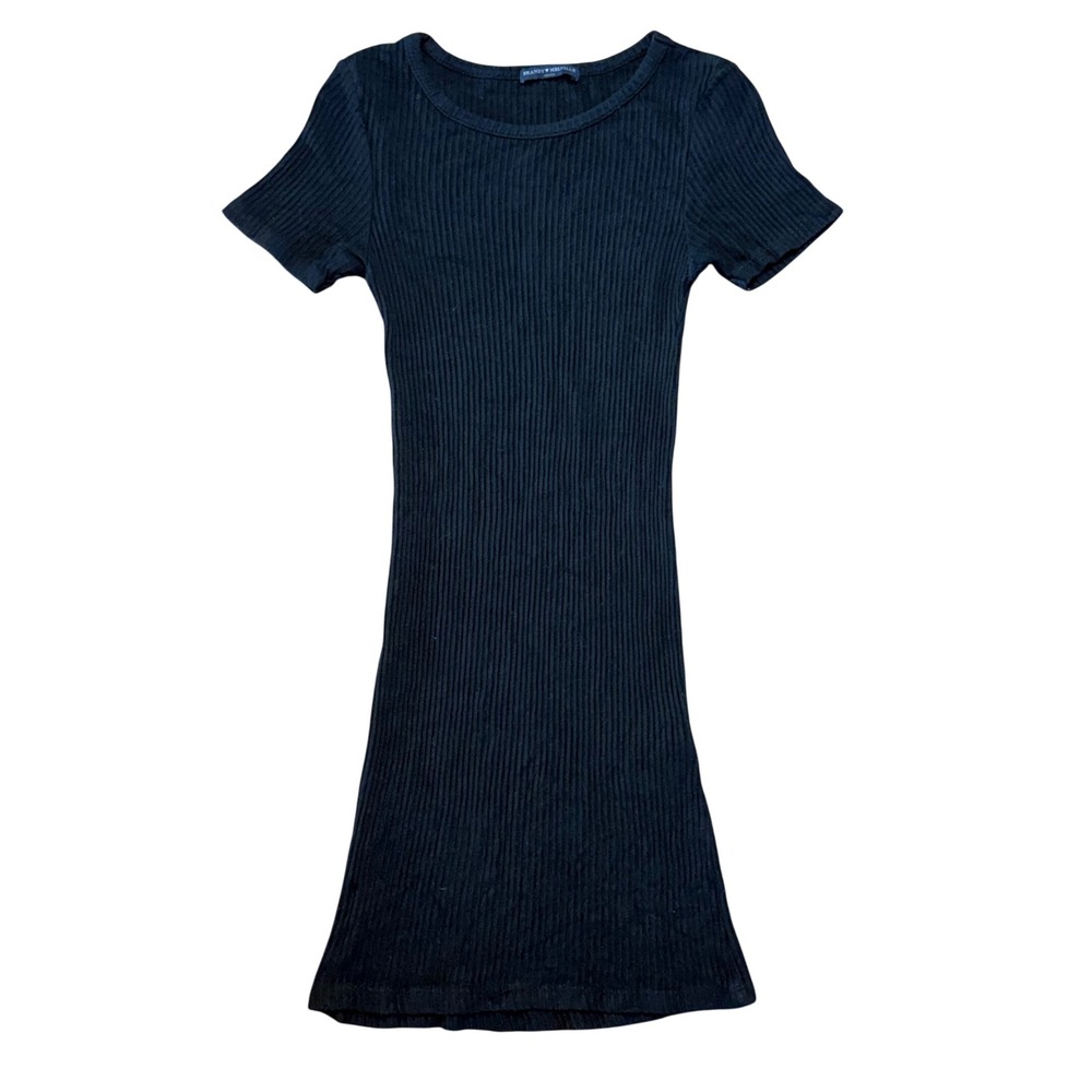 Brandy Melville Black Ribbed Short Sleeve Mini Dress Bodycon Made in Italy OS